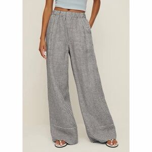 Reformation Black & White Gingham Wide-Leg Pull-On Pants